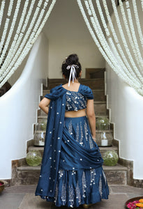 Hoor- Embroidered German Satin Lehenga Set For Girls