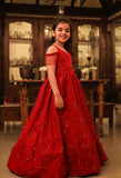 Surkh - V- Neck Embroidered Ball Gown For Girls