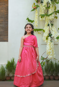 Farhat- Organic German Satin Cape With Vegan Silk Lehenga & Belt For Girls