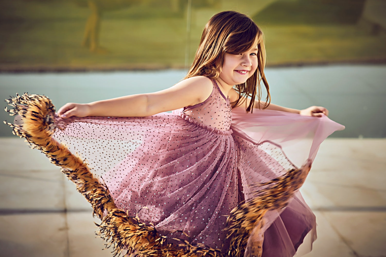 Handbeaded Yellow Feather Dress