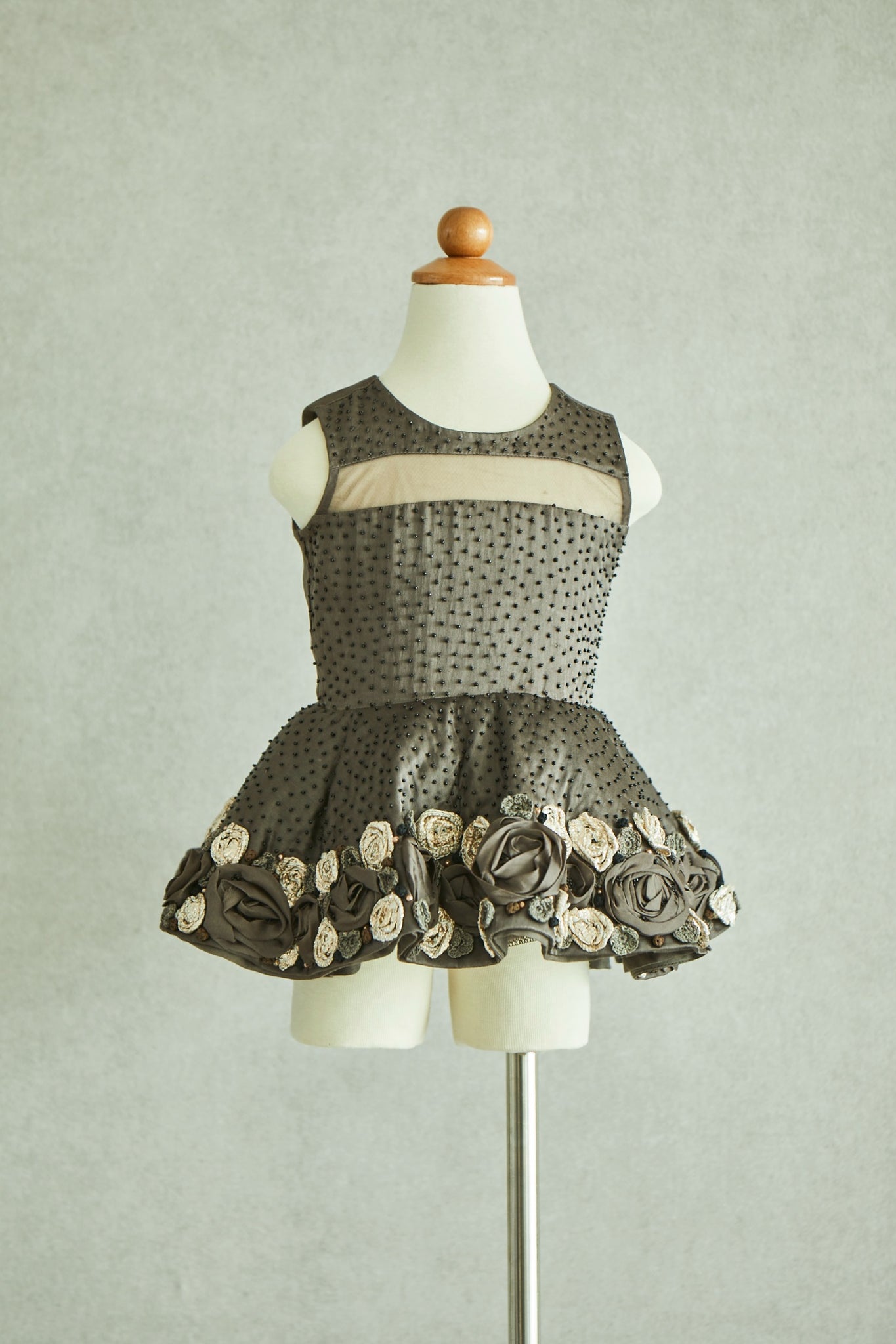 Hand Embroidered Organza and Metallic Roses Dress