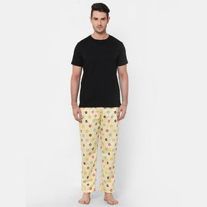 Donut Black Round Neck Half Sleeves Pyjama Set