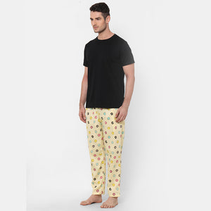 Donut Black Round Neck Half Sleeves Pyjama Set