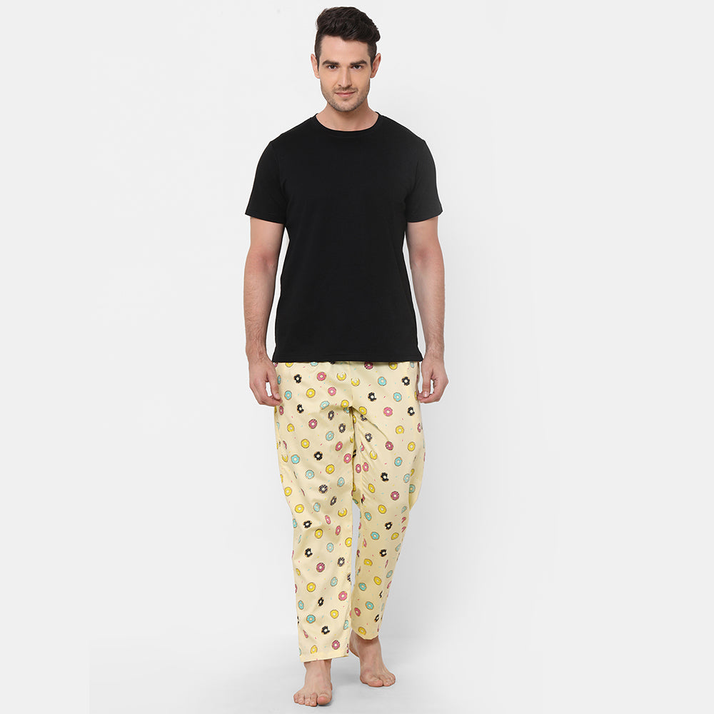 Donut Black Round Neck Half Sleeves Pyjama Set