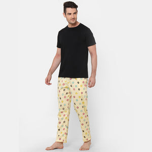 Donut Black Round Neck Half Sleeves Pyjama Set