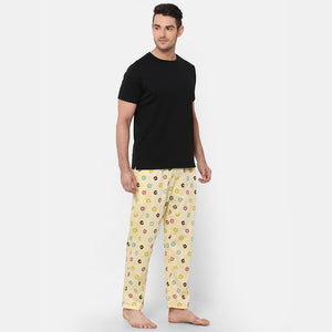 Donut Black Round Neck Half Sleeves Pyjama Set