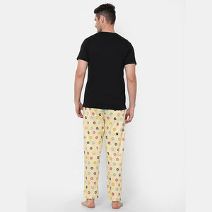 Donut Black Round Neck Half Sleeves Pyjama Set