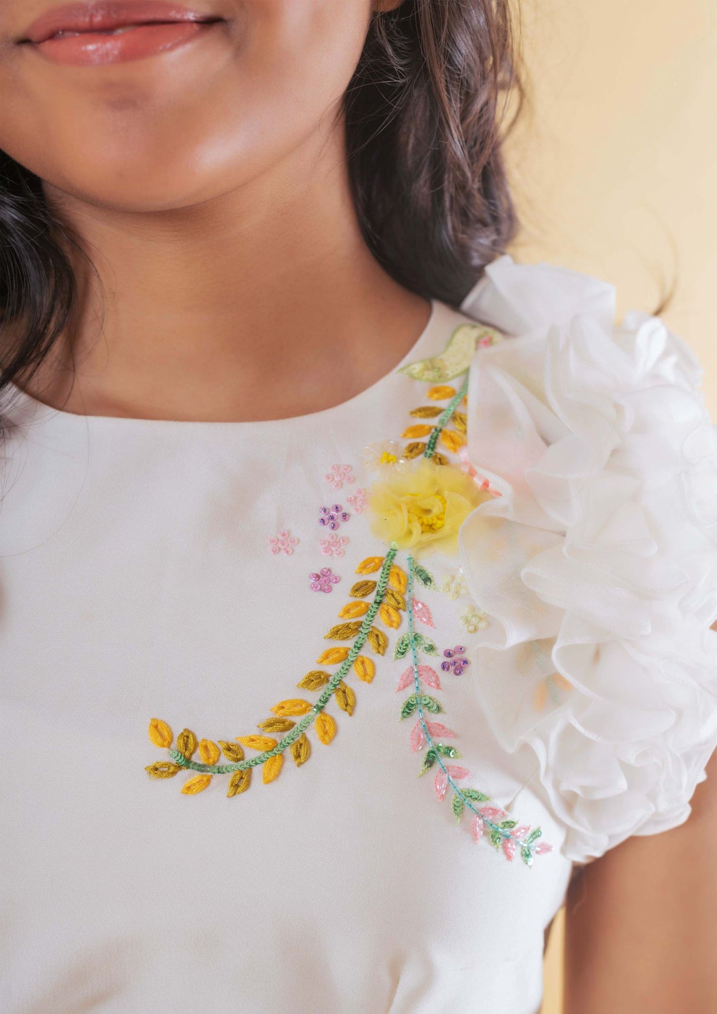 White Floral Embroidered Centre Cut Dress