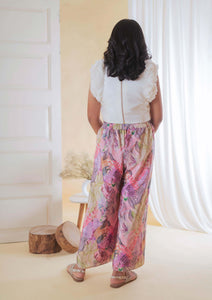 White Floral Embroidered Top With Boho Printed Pant