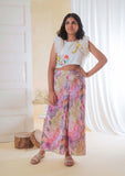 White Floral Embroidered Top With Boho Printed Pant