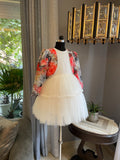 Elegant Ivory Dress With A Floral Shrug And Sling Bag