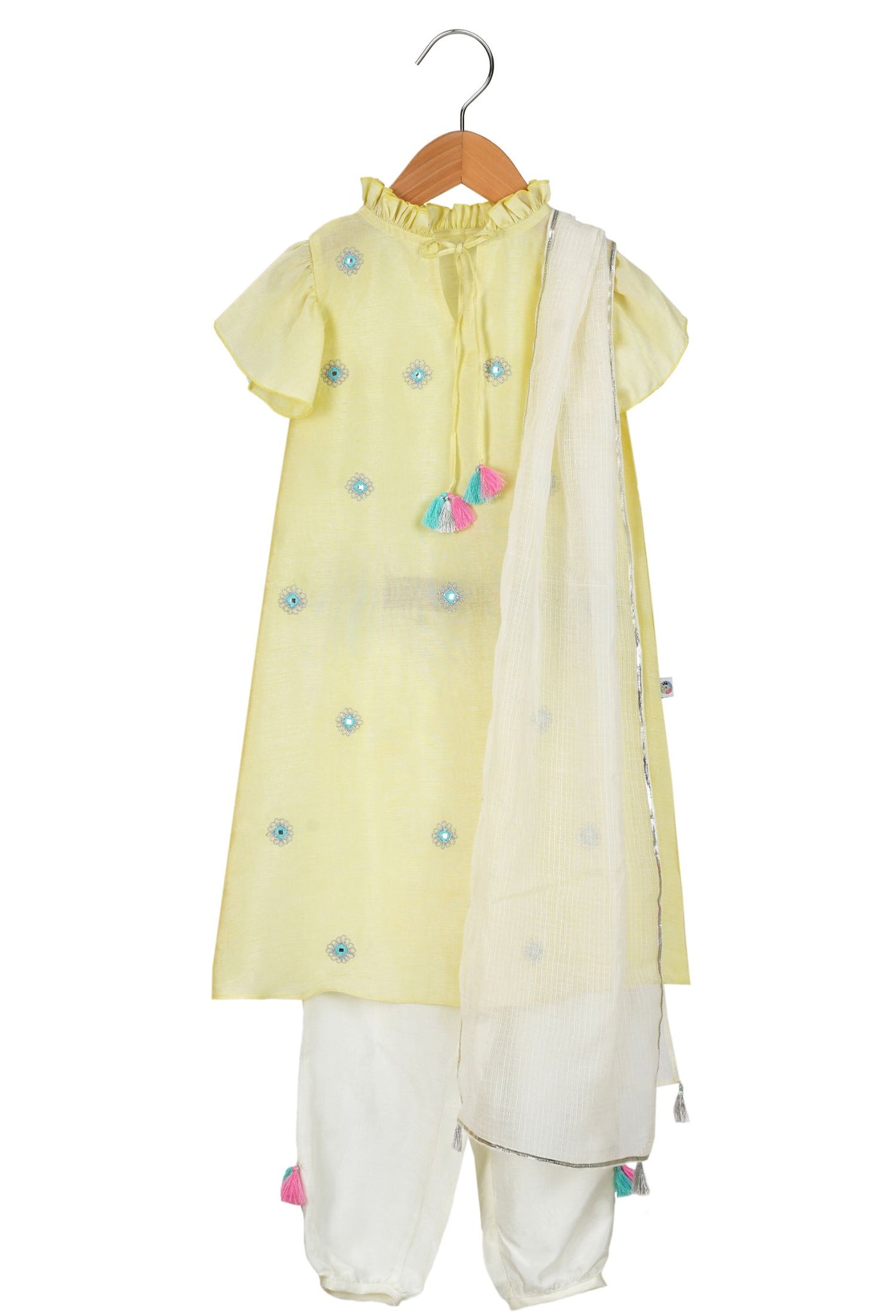 Lemon Mirrorwork Kurta Set