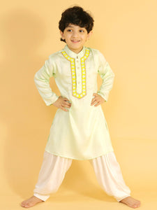 PASTEL GREEN KURTA WITH NECH AMBROIDERY AND SHALWAR