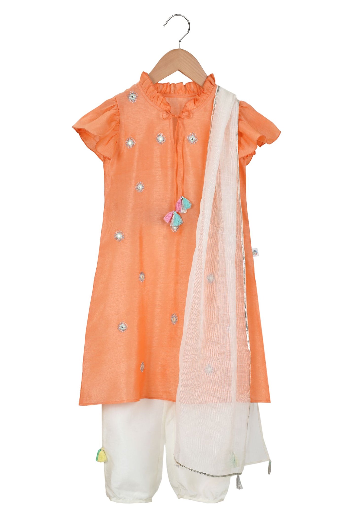 Peach Mirrorwork Kurta Set