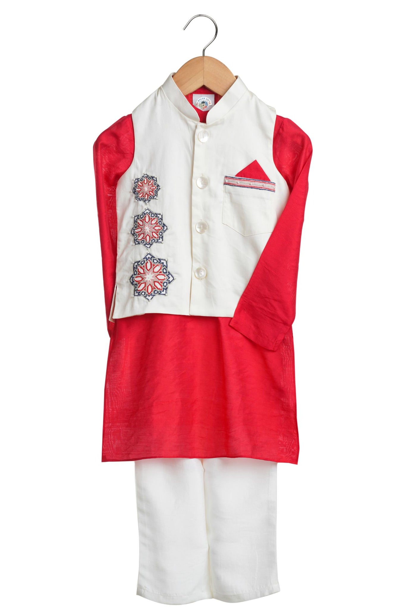 Red Embroidered Bandhgala Set