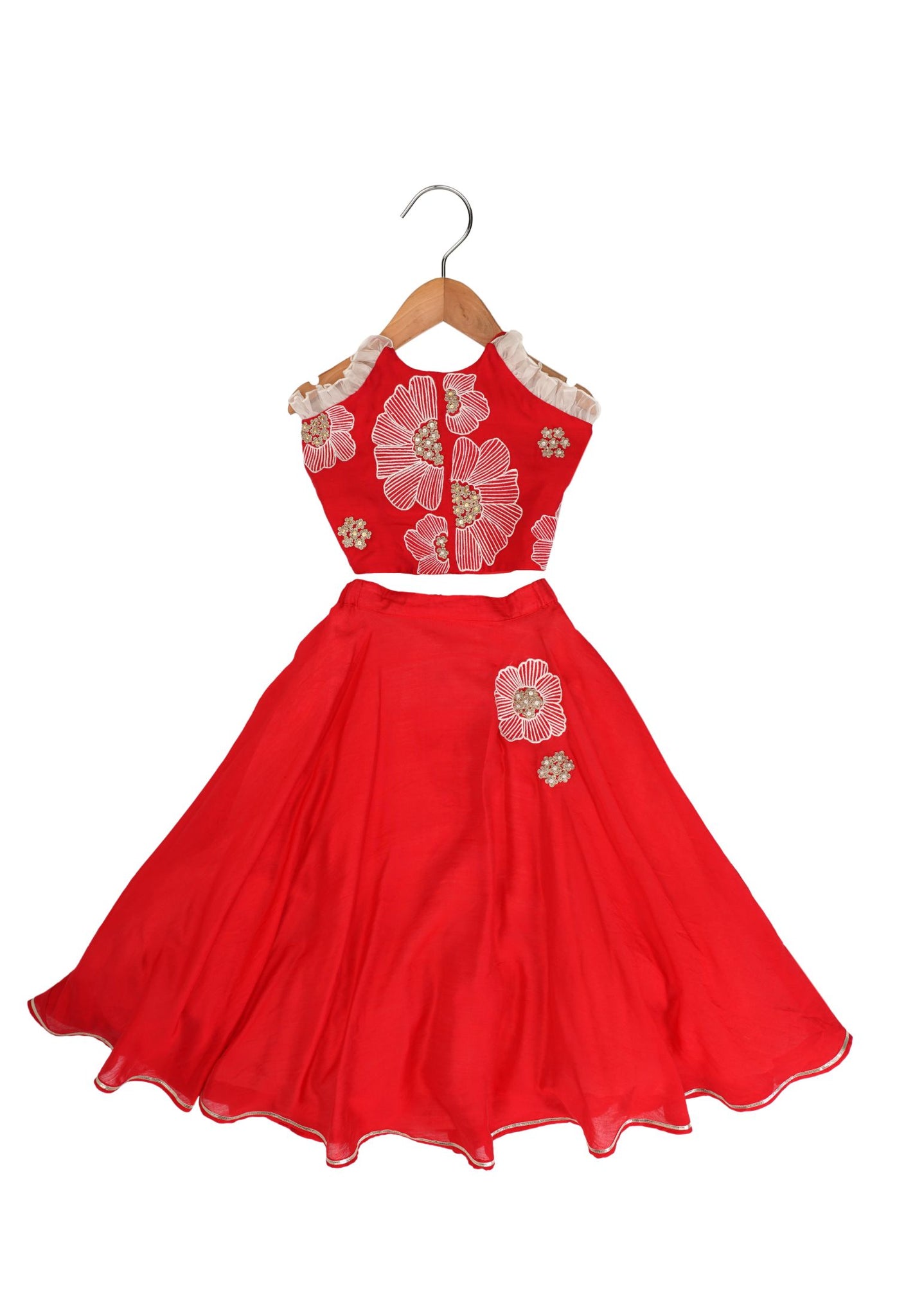 Red Floral Halter Lehnga