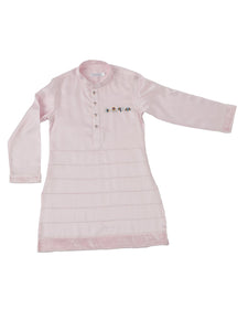 BABY PINK KURTA WITH CHEST MOTIF AND PANTS