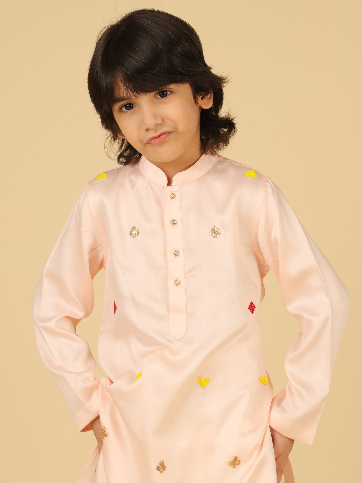 PEACH KURTA WITH ALL OVER EMBROIDERY AND SHALWAR