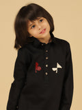 BLACK PATHANI WITH SHALWAR AND CHEST EMBROIDERY