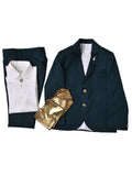 BOTTLE GREEN SUIT SET WITH GOLDEN STOLE ADDED ON THE INSIDE