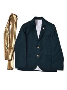 BOTTLE GREEN SUIT SET WITH GOLDEN STOLE ADDED ON THE INSIDE