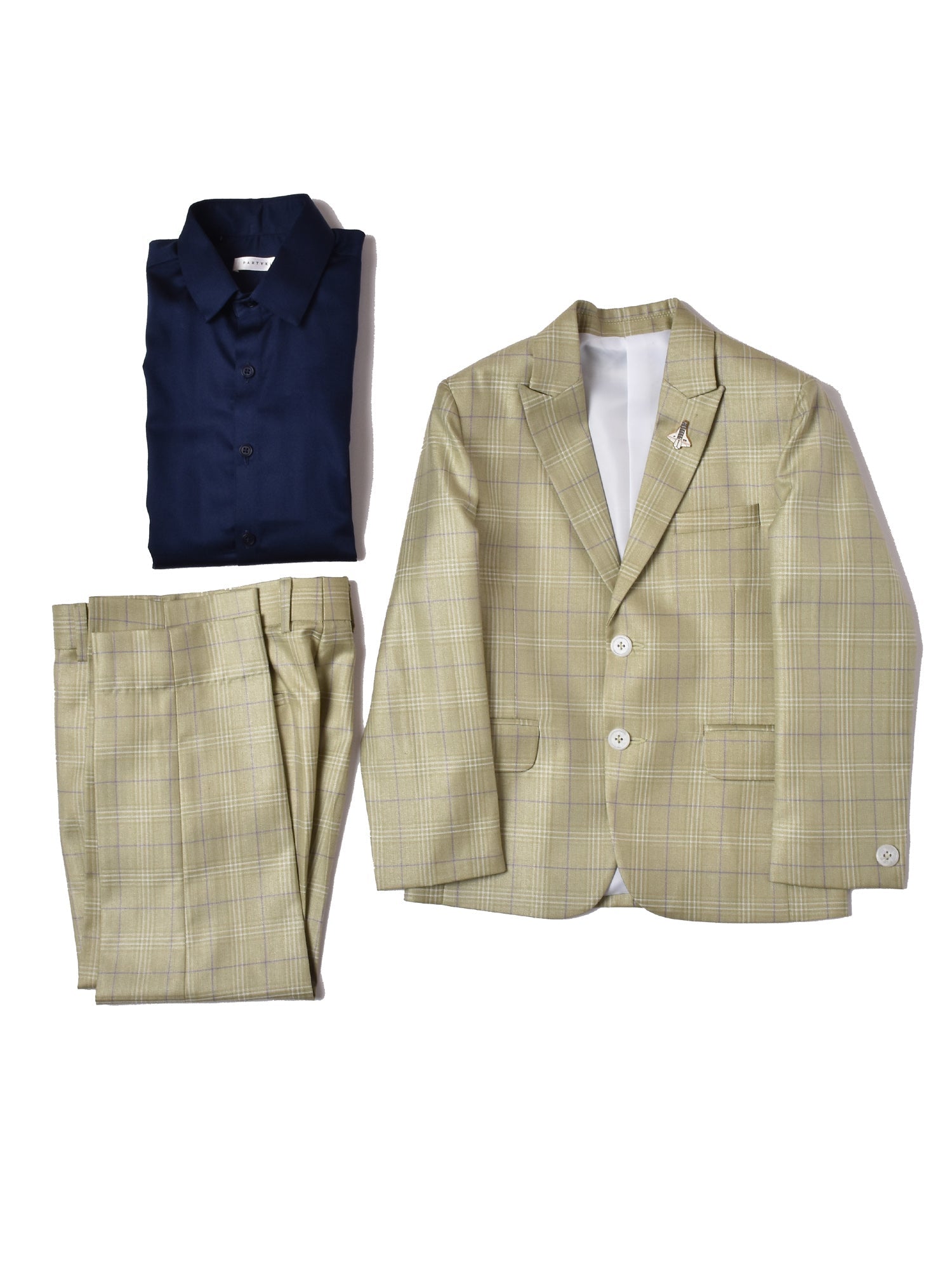 PASTEL GREEN CHECK SUIT WITH BLUE SHIRT