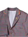 BLUE CHECK SUIT WITH ORANGE DETAILING & ORANGE STOLE