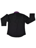 BLACK SHIRT WITH PURPLE COLLAR & EMBROIDERY ON CHEST