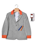 MONOCHROME MILANGE BLAZER WITH ORANGE RIBBED COLLAR & CUFF