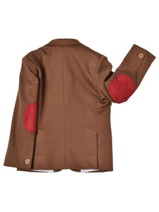 BRONZE BLAZER WITH DETAILING ON POCKETS AND MAROON ELBOW PATCH