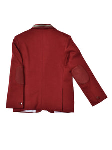 RED BLAZER WITH TAPE DETAILING ON COLLAR AND SELF ELBOW PATCH