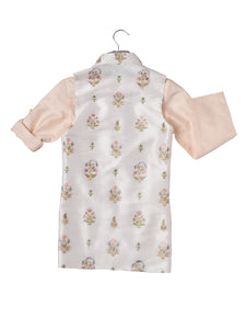 PEACH KURTA WITH EMBROIDERY WAIST COAT