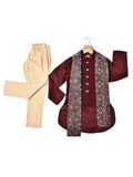 MAROON BANDI SET WITH SAME COLOUR KURTA & PRINTED STOLE