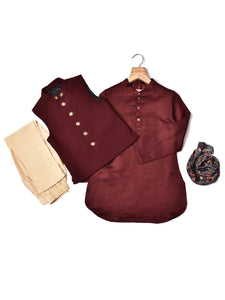 MAROON BANDI SET WITH SAME COLOUR KURTA & PRINTED STOLE