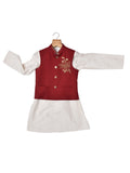 WHITE KURTA WITH RED EMBROIDERED WAIST COAT