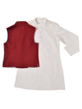 WHITE KURTA WITH RED EMBROIDERED WAIST COAT