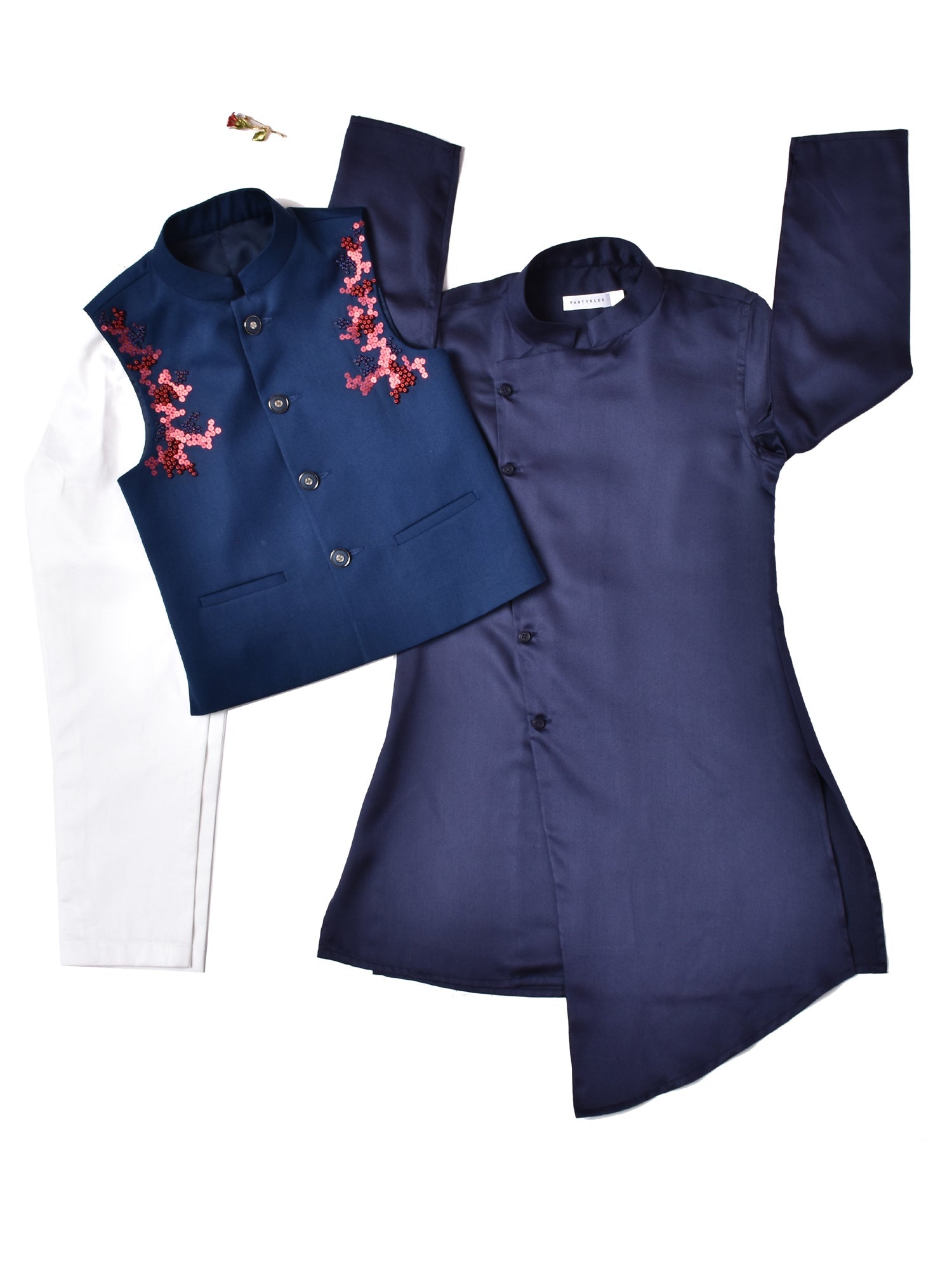 NAVY BLUE KURTA WITH EMBROIDERED WEST COAT