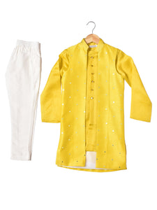 YELLOW KURTA & WAIST COAT WITH EMBROIDERY