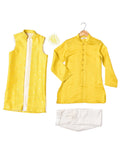 YELLOW KURTA & WAIST COAT WITH EMBROIDERY