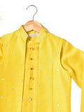 YELLOW KURTA & WAIST COAT WITH EMBROIDERY