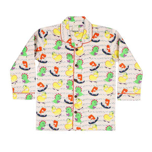 Dino Peach Notched Collar Full Sleeve Pyjama Set For Kids