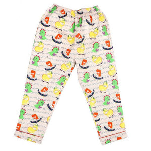 Dino Peach Notched Collar Full Sleeve Pyjama Set For Kids