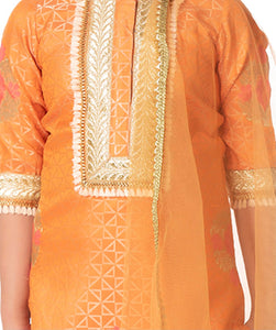 ORANGE SILK KURTI WITH ANKLE LENGTH PANTS