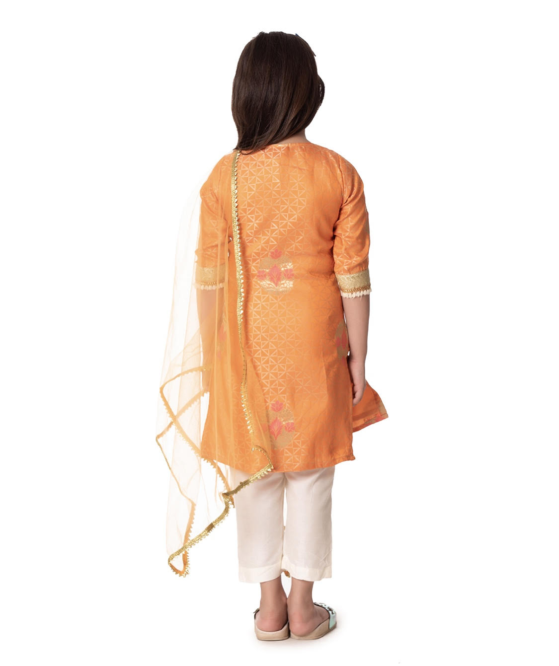 ORANGE SILK KURTI WITH ANKLE LENGTH PANTS