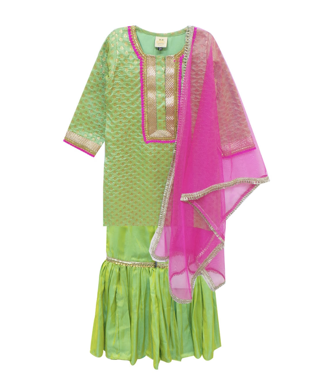 GREEN SILK SHARARA SET