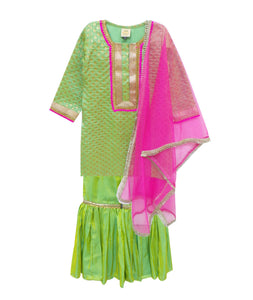 GREEN SILK SHARARA SET