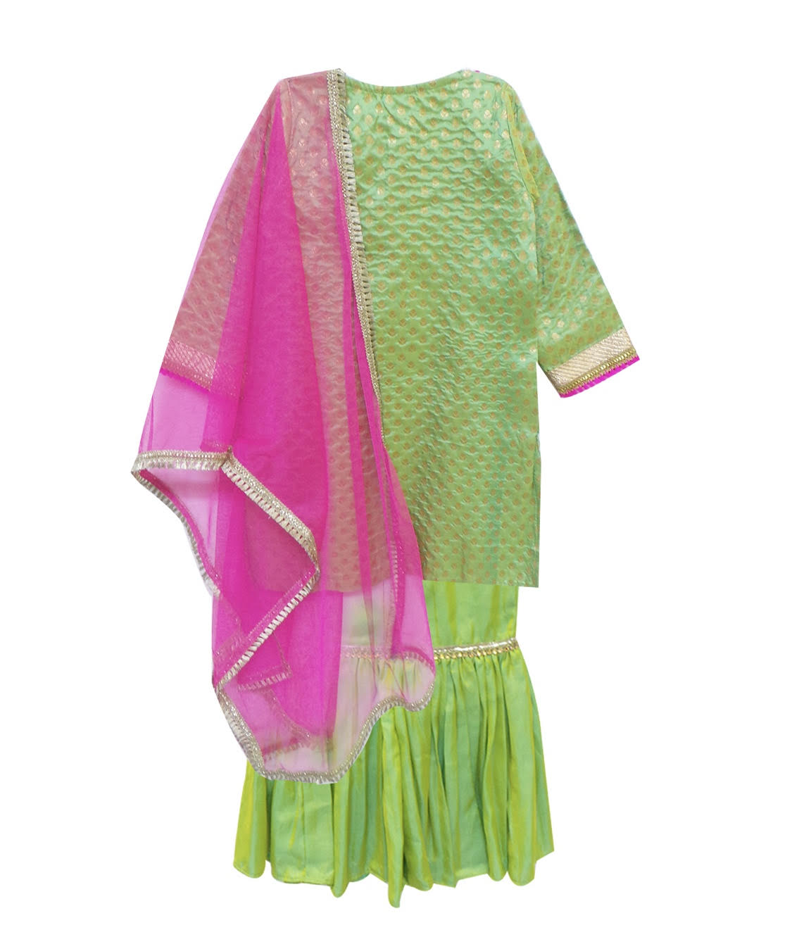 GREEN SILK SHARARA SET