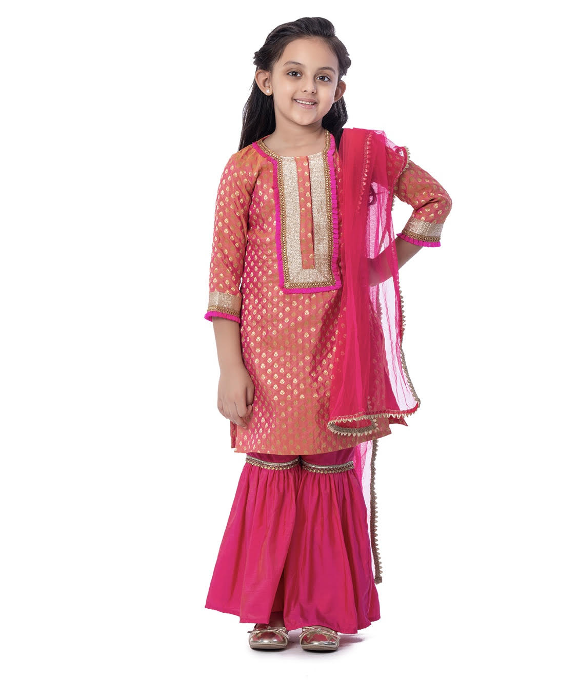 DARK PINK SILK SHARARA SET