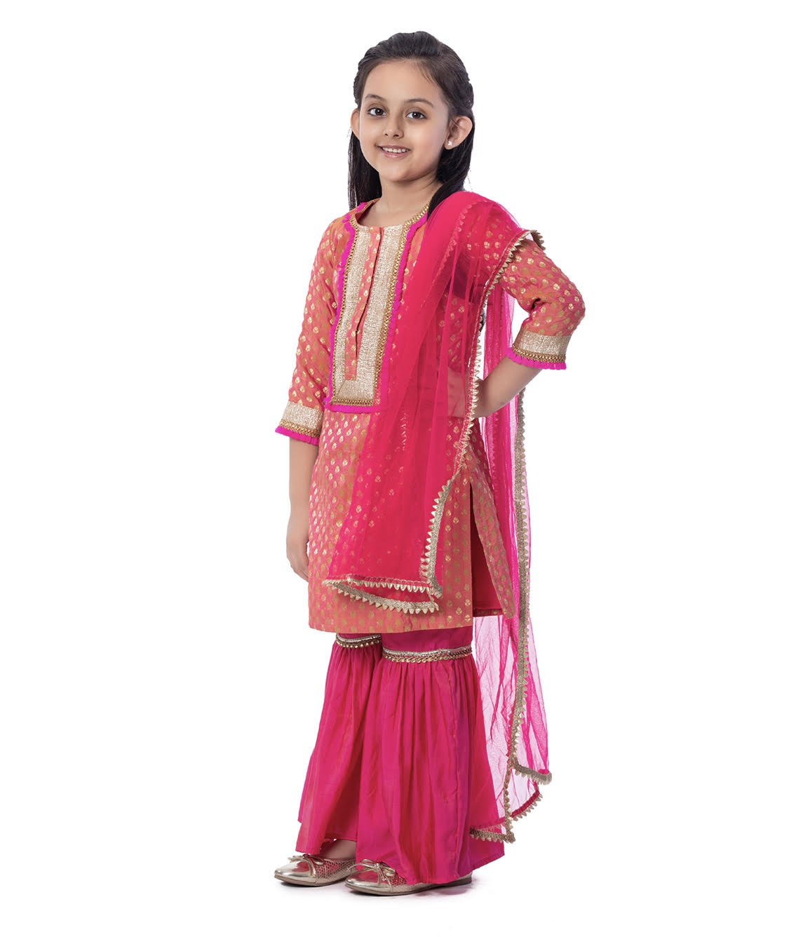 DARK PINK SILK SHARARA SET